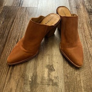 Lucky Brand Women's  Brown Leather Round To Heel Mules 7.5